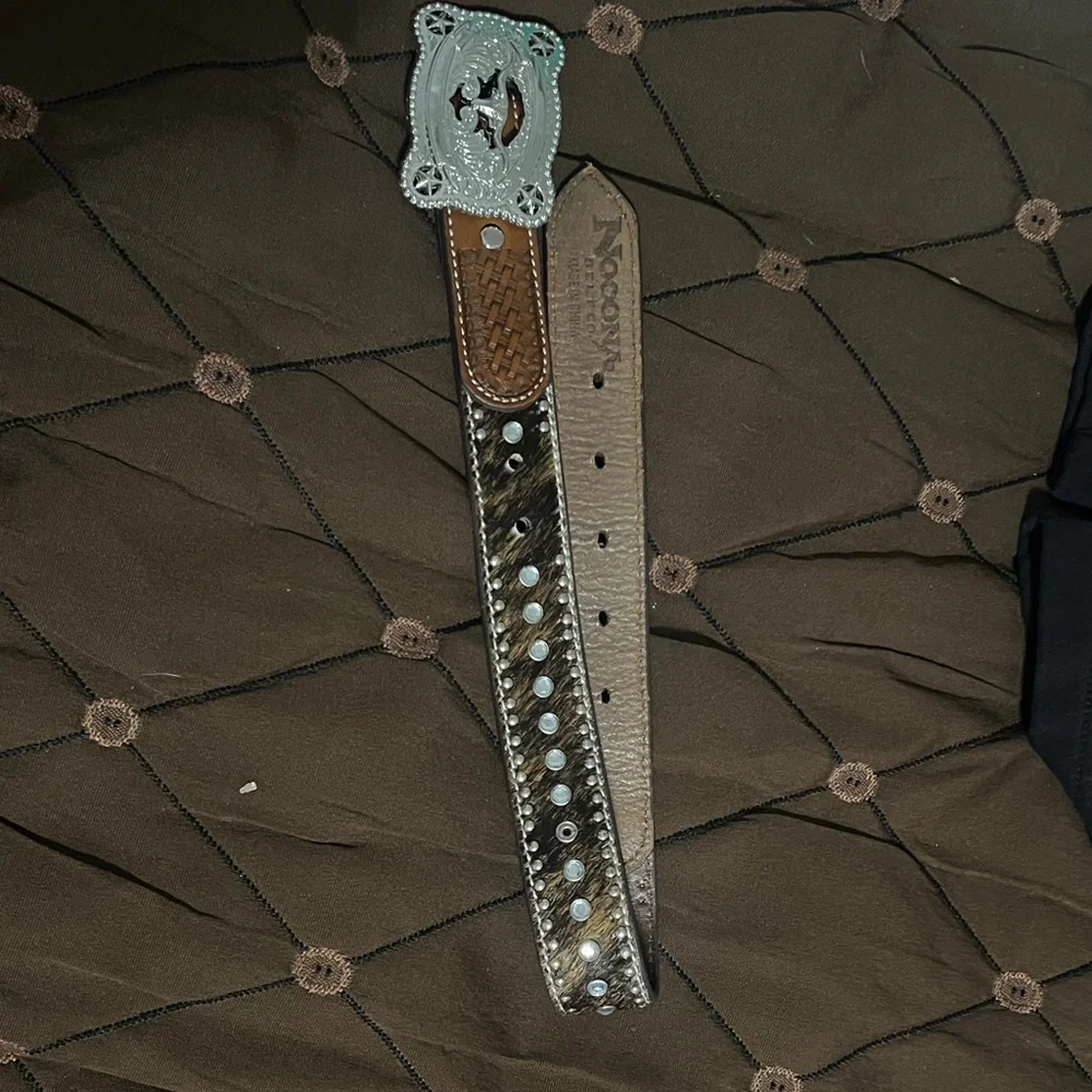 Nocona Brown and Tan Leather Belt with Silver Buckle